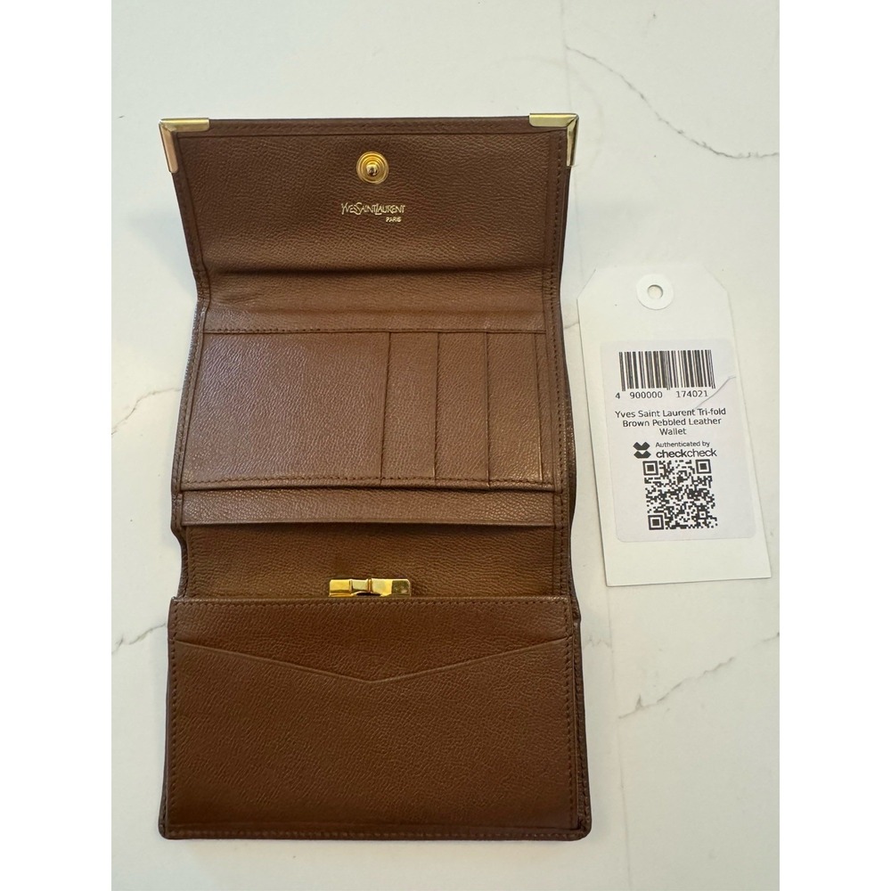 YSL Brown Slim Bi-Fold Wallet With Gold Hardware And Kiss Lock Coin Pouch - COA - Picture 3 of 6